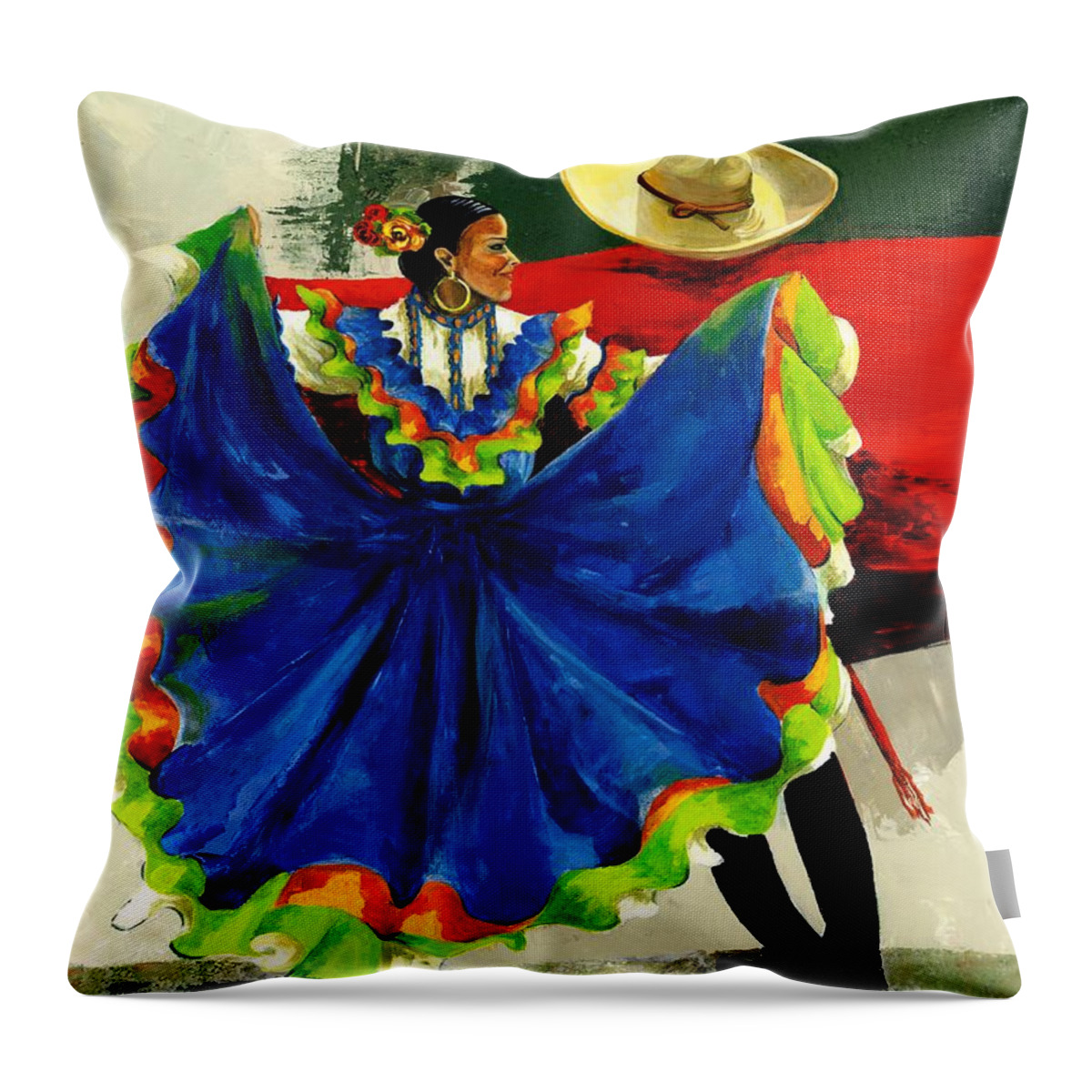 Canvas Prints Throw Pillow featuring the painting Mexican Dancers by Elisabeta Hermann