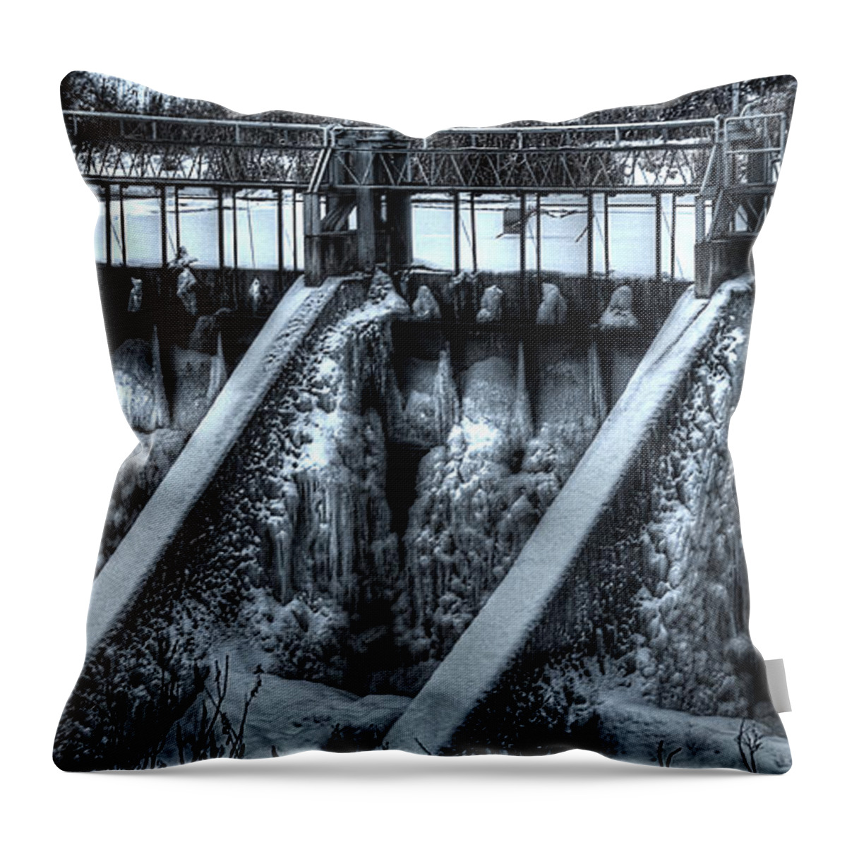 Meyers Falls Dam Throw Pillow featuring the photograph Meyers Falls Dam by Loni Collins