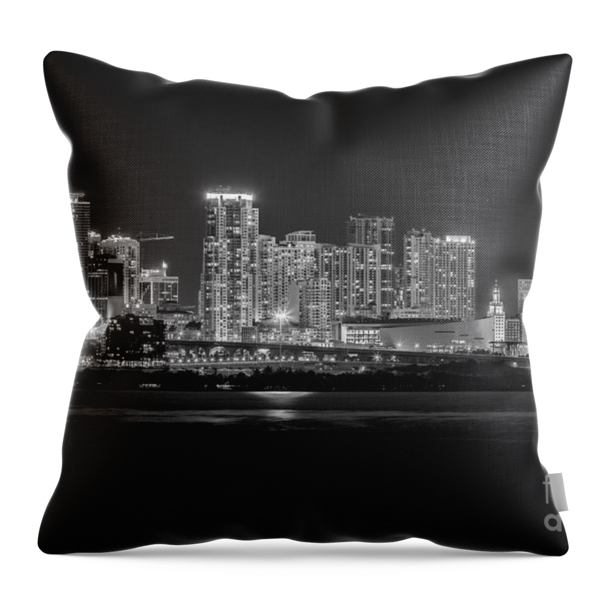 Miami Skyline Throw Pillow featuring the photograph Miami On a Clear Summer Night by Rene Triay FineArt Photos
