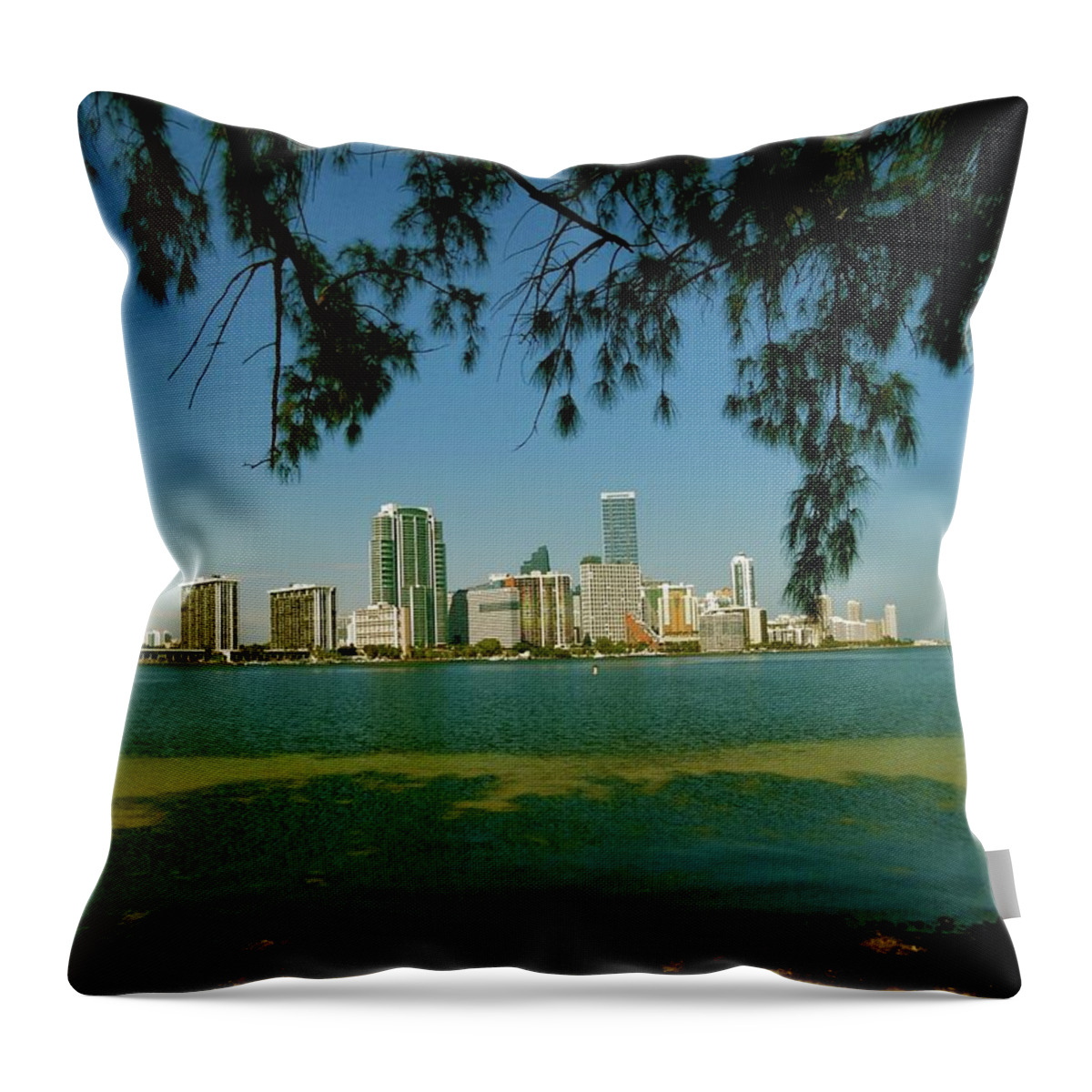 City Us Prints Throw Pillow featuring the photograph Miami Skyline by Monique Wegmueller