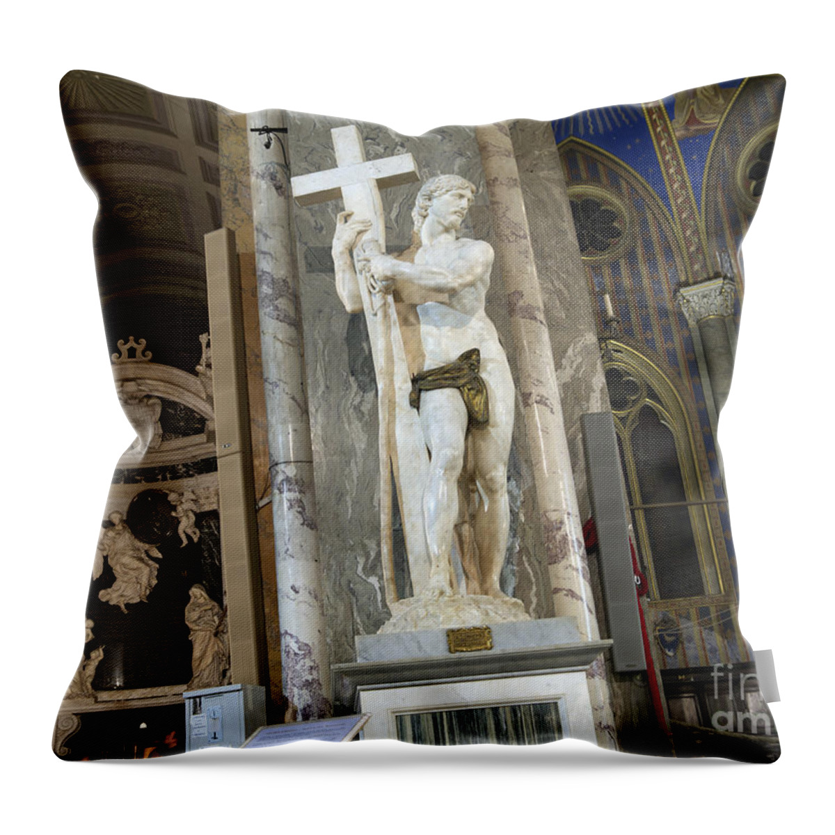 Italy Throw Pillow featuring the photograph Michelangelo's statue of St John the Baptist by Brenda Kean