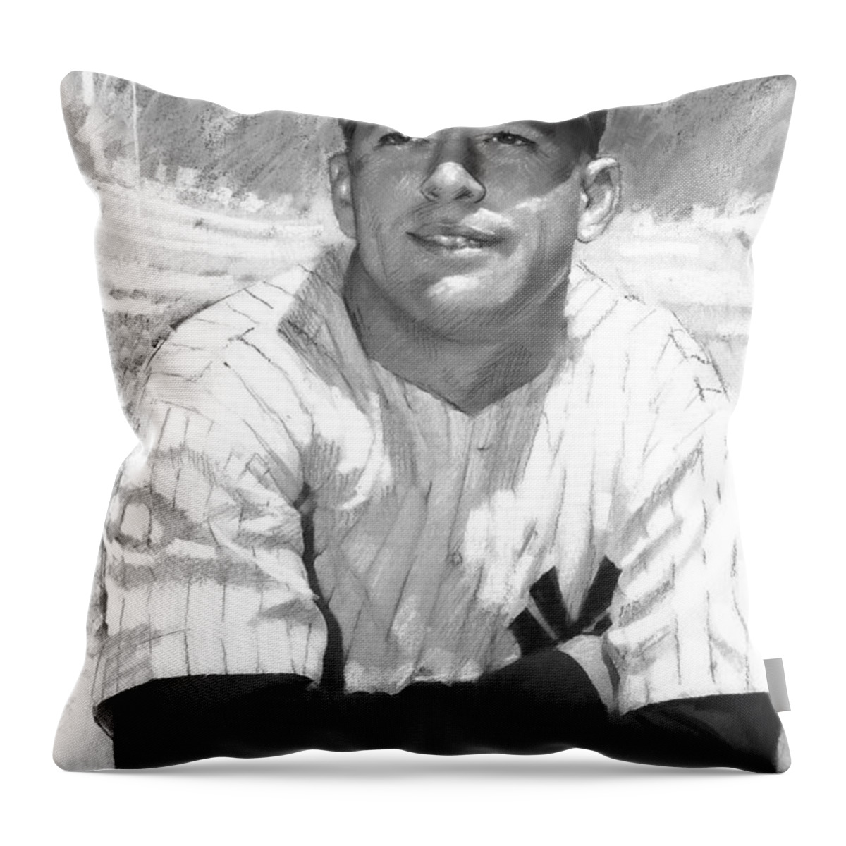 Baseball Center Fielder Throw Pillow featuring the drawing Mickey Mantle by Viola El