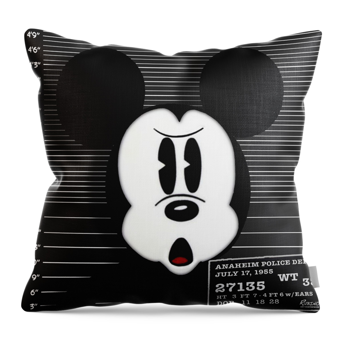 Mickey Mouse Throw Pillow featuring the photograph Mickey Mouse Disney Mug Shot by Tony Rubino