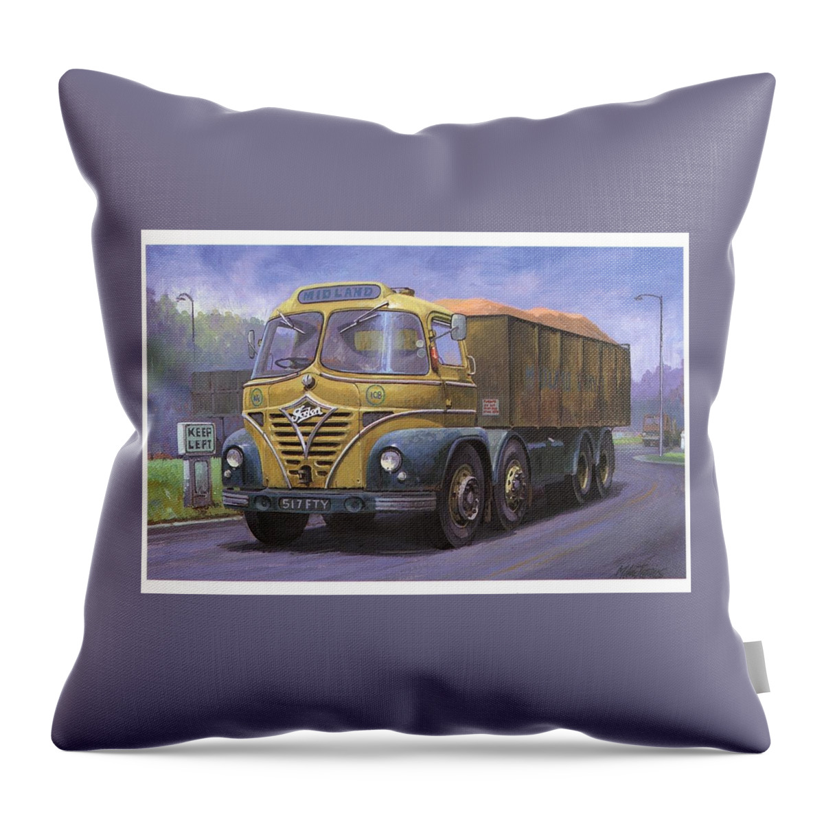 Lorry Throw Pillow featuring the painting Mickey Mouse Foden. by Mike Jeffries