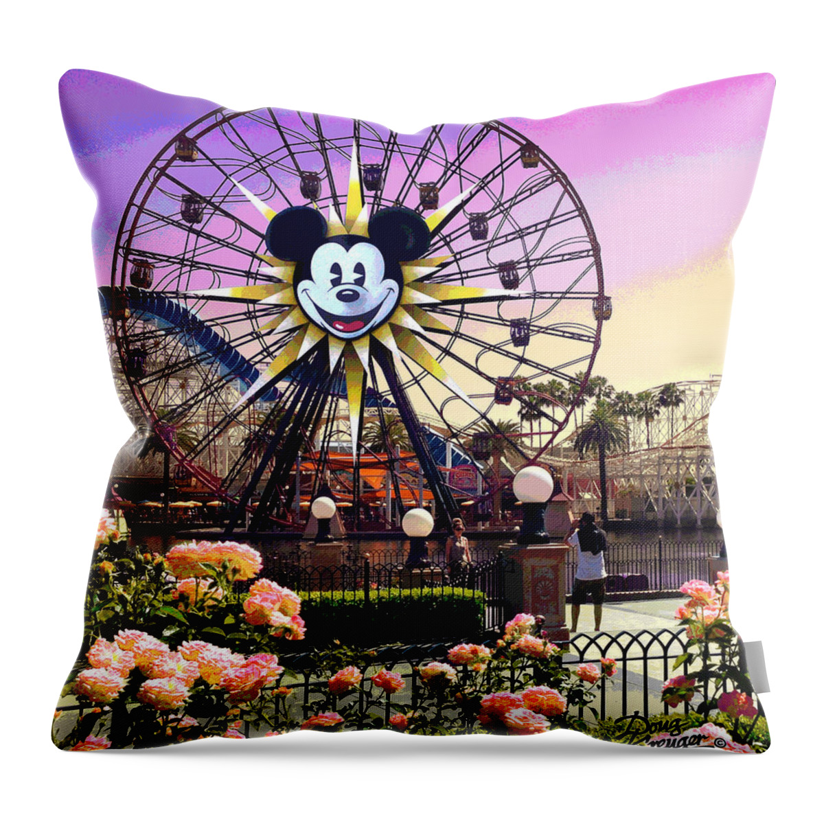Mickey's Fun Wheel Throw Pillow featuring the digital art Mickey's Fun Wheel II by Doug Kreuger