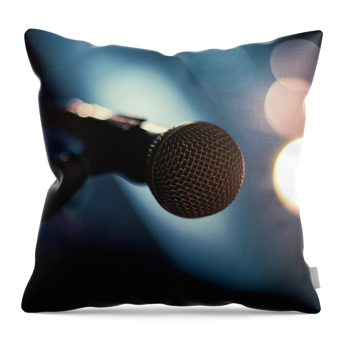 Microphone Stand Throw Pillow featuring the photograph Microphone Abstract Close Up In Concert by Alexandre Moreau