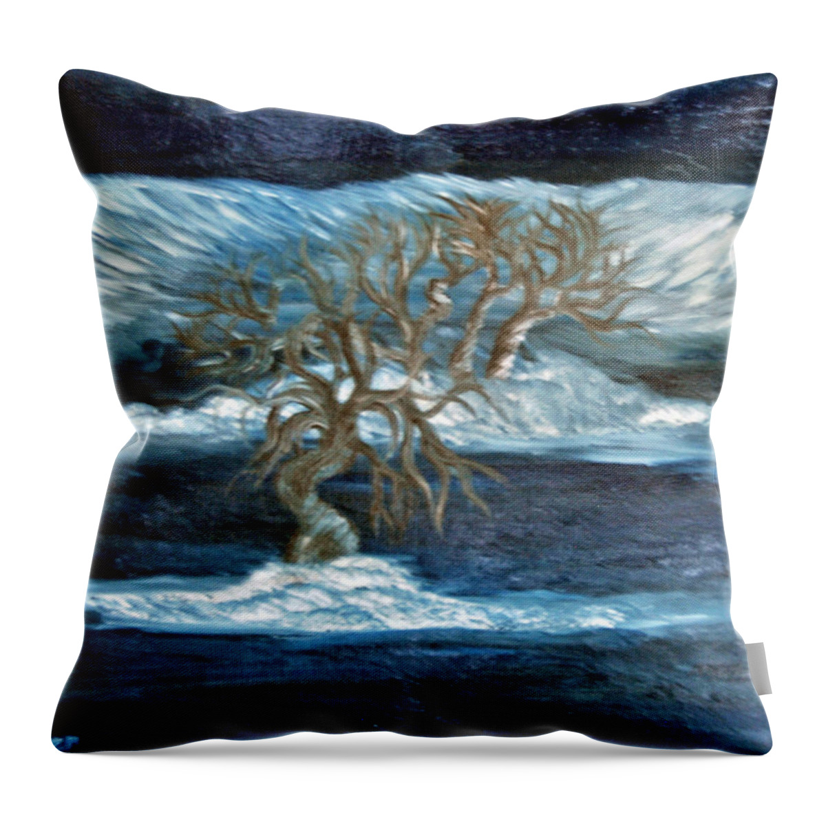  Throw Pillow featuring the painting Midnight Above Three Trees by Suzanne Surber