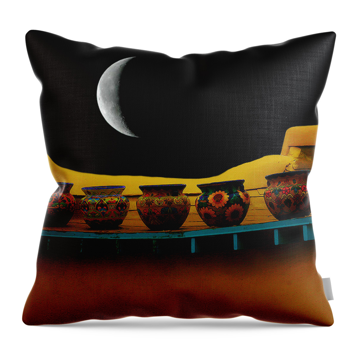 Moon Throw Pillow featuring the photograph Midnight in Taos by Terry Fiala
