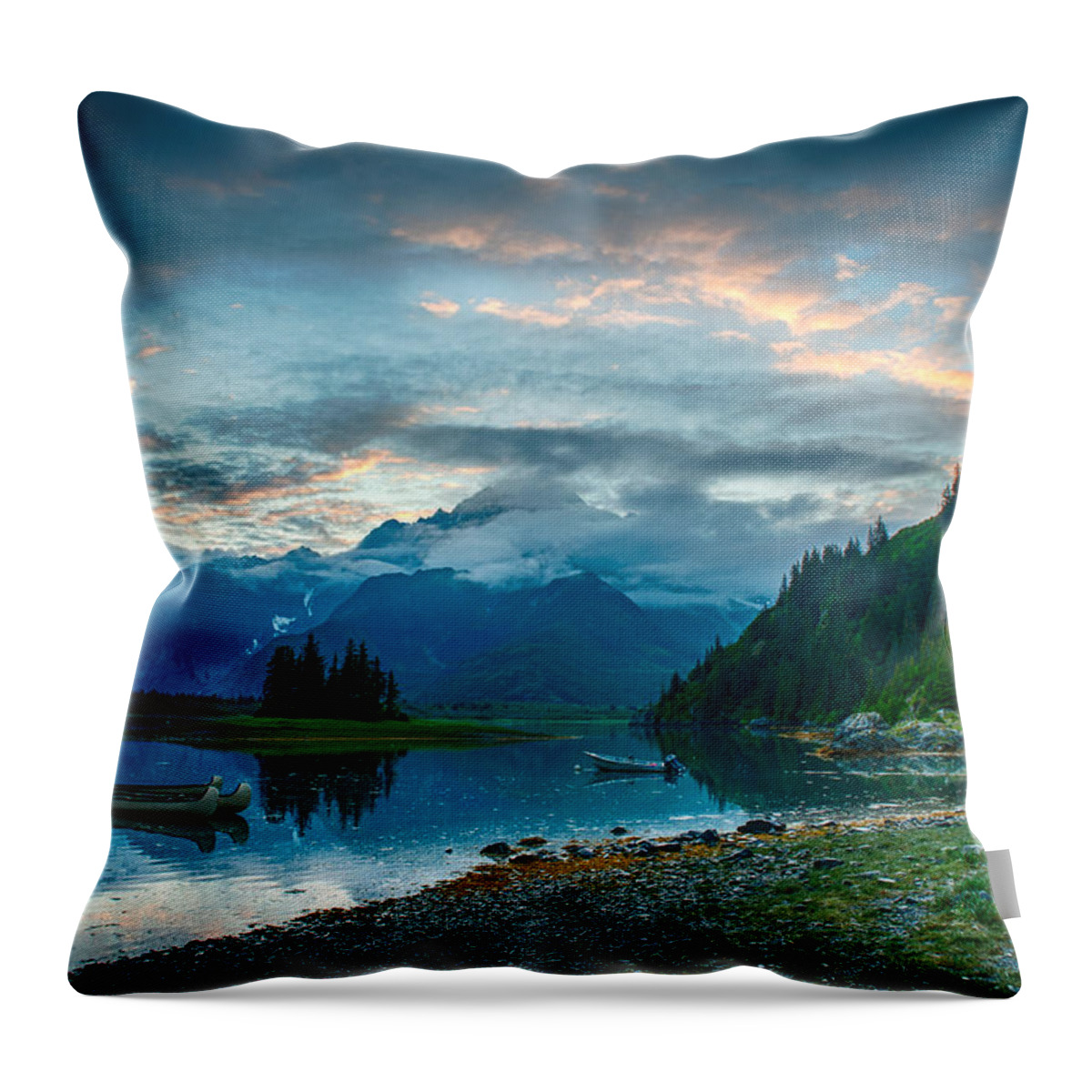 Alaska Throw Pillow featuring the photograph Midnight Lagoon Alaska by George Buxbaum
