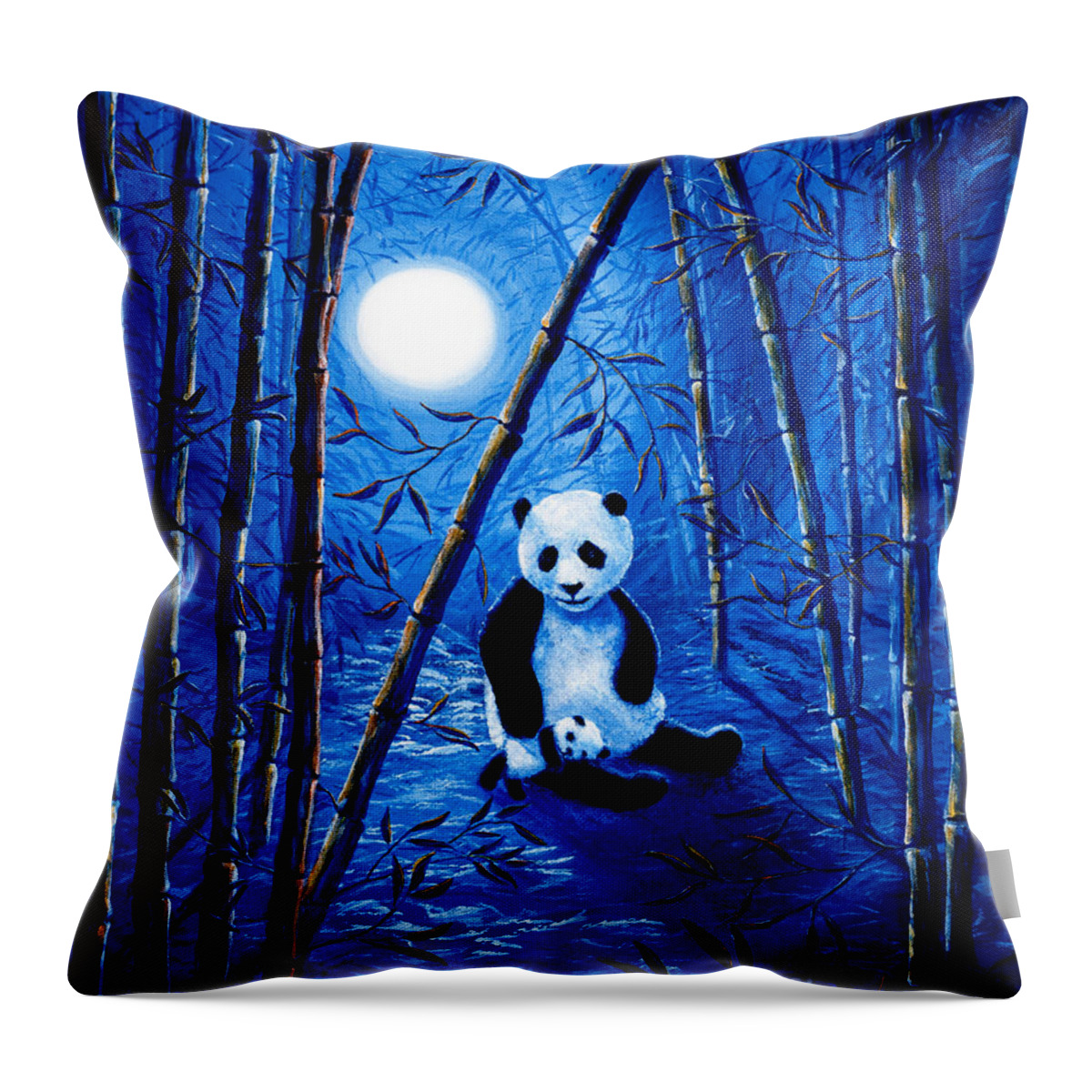 Zen Throw Pillow featuring the painting Midnight Lullaby in a Bamboo Forest by Laura Iverson