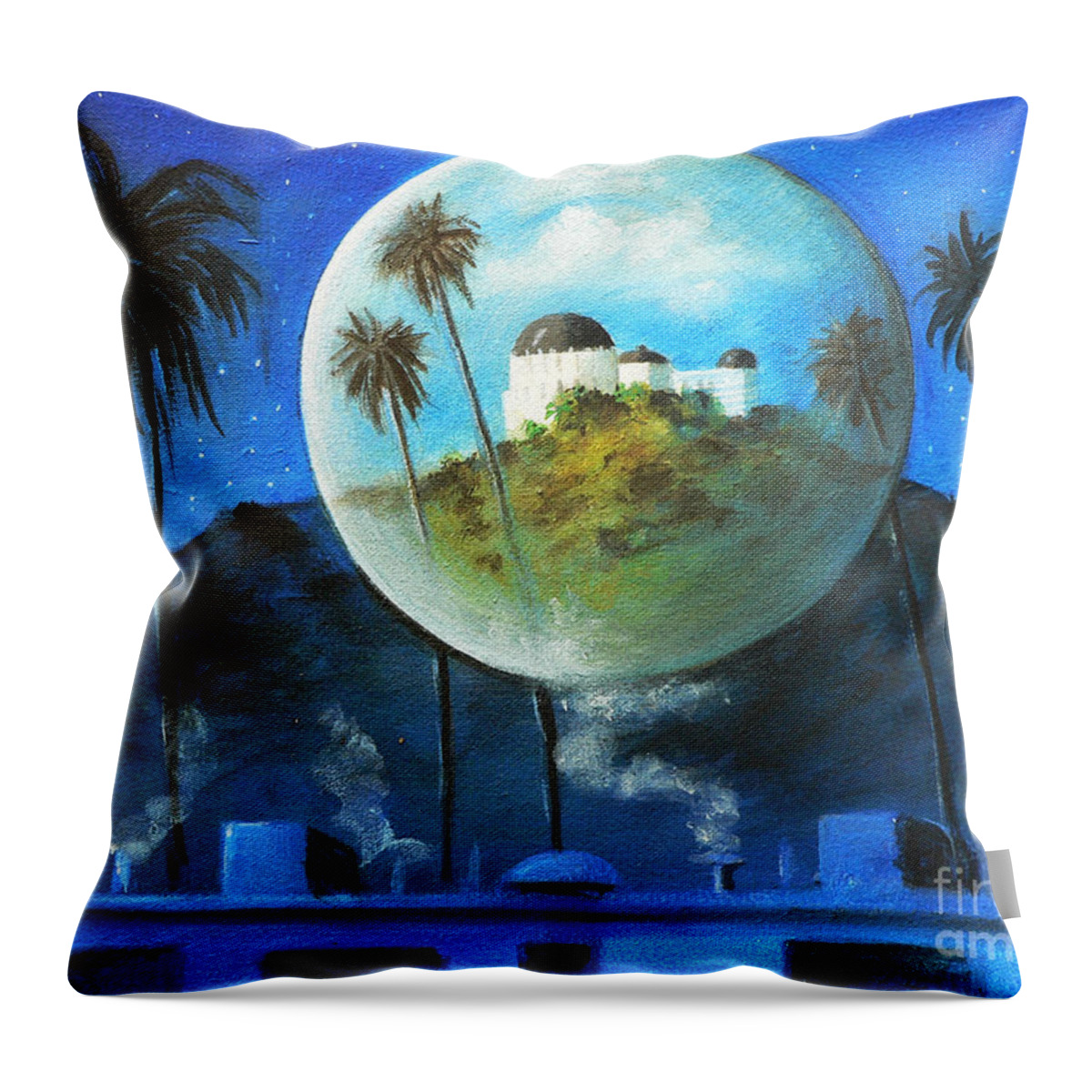 Surreal Throw Pillow featuring the painting Midnights Dream in Los Feliz by Artificium -