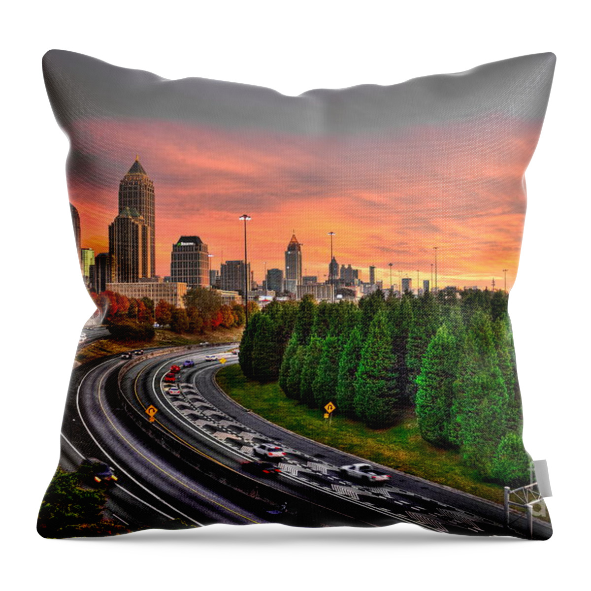 Reid Callaway Midtown Atlanta Throw Pillow featuring the photograph Midtown Atlanta Autumn Sunset Art  by Reid Callaway