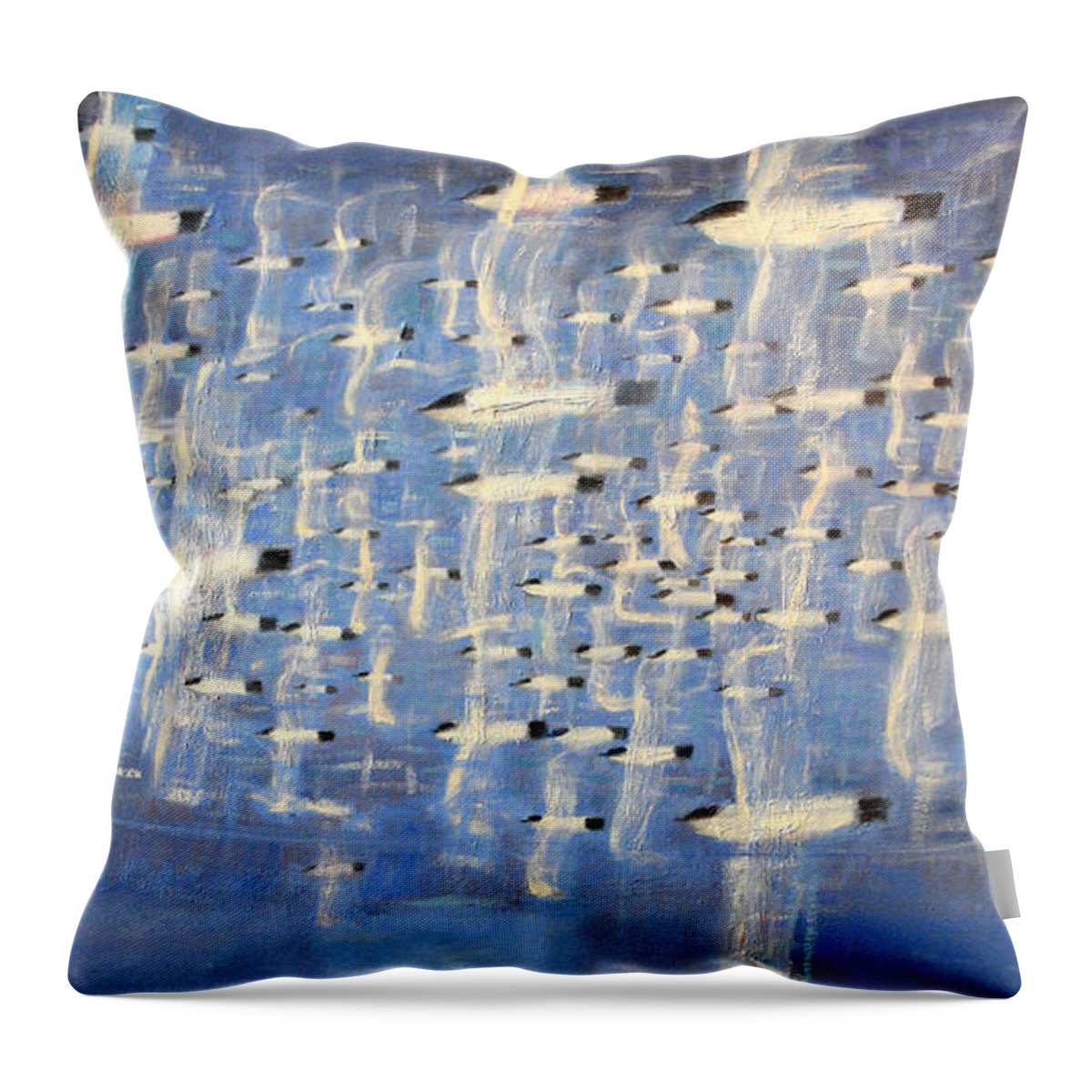 Bird; Flock; Migration; Flying; In Flight; Wings; Seasonal; Blue; Promordial; Teamwork Throw Pillow featuring the painting Migrate by Charlie Baird