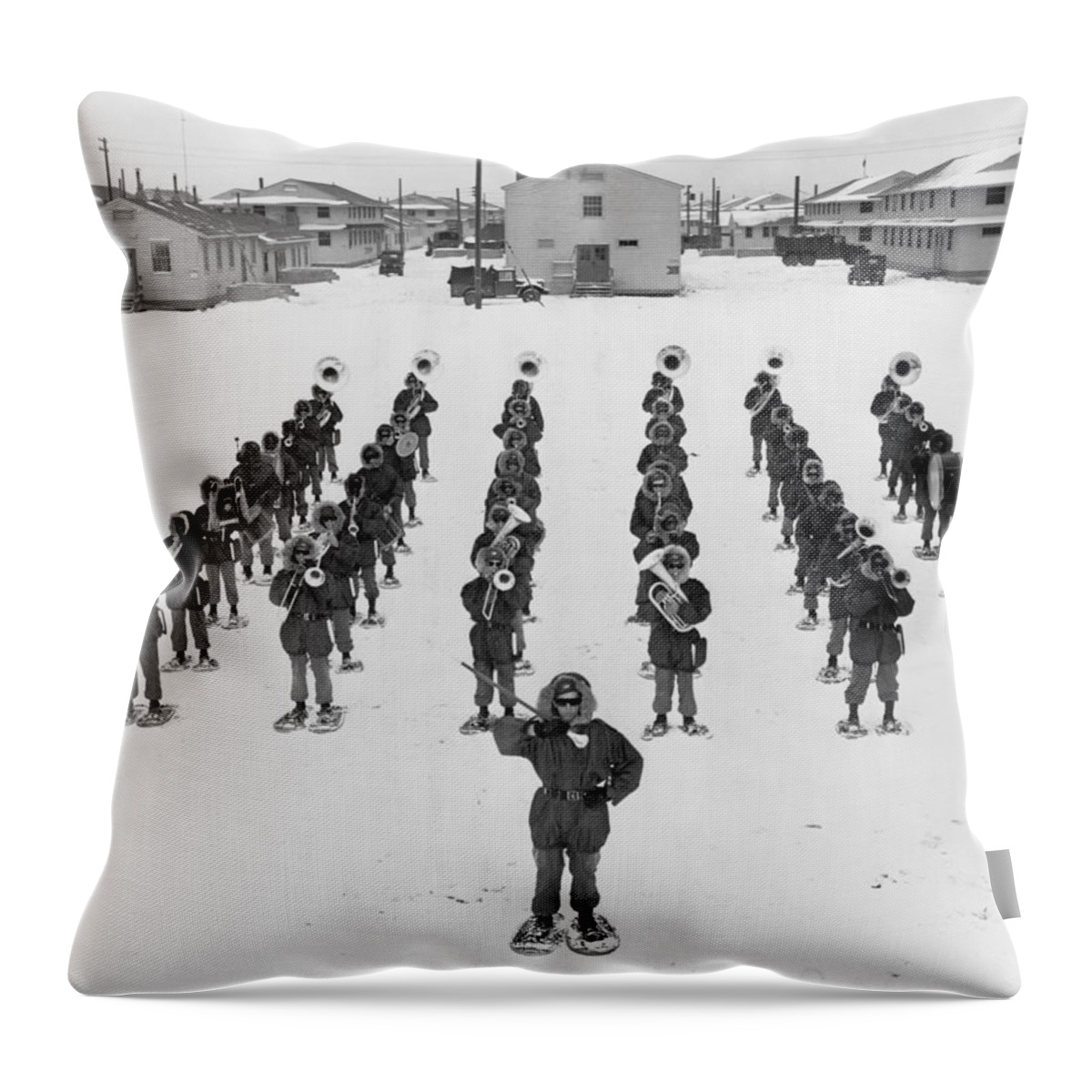 1953 Throw Pillow featuring the photograph Military Band, 1953 by Granger