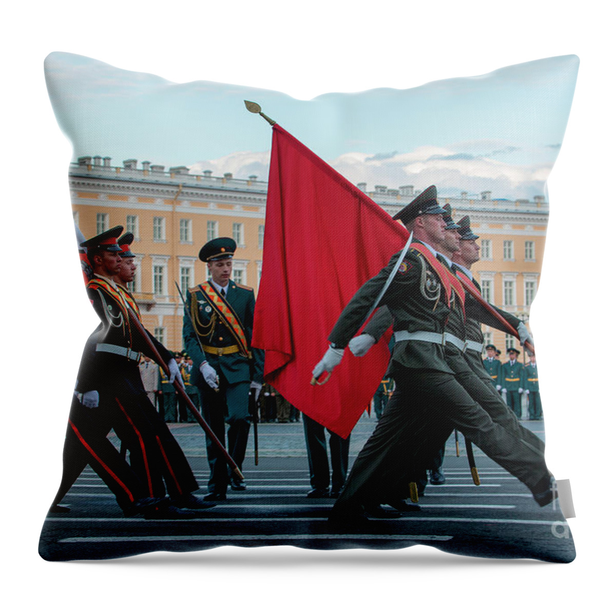 Marching Throw Pillow featuring the photograph Military Parade On Palace Square by Holger Leue