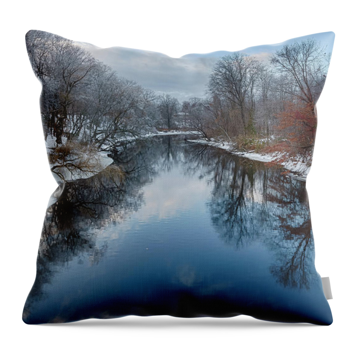 Scenics Throw Pillow featuring the photograph Mill River. New England Winter Scene by Enzo Figueres