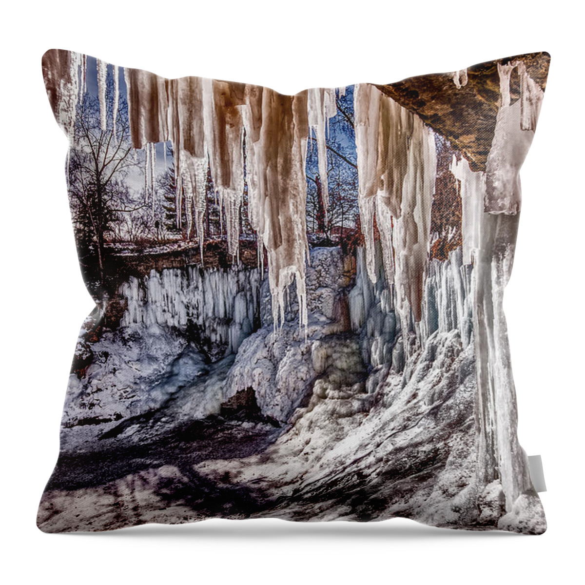 Landscape Throw Pillow featuring the photograph Minnehaha Falls in Winter by Tom Gort