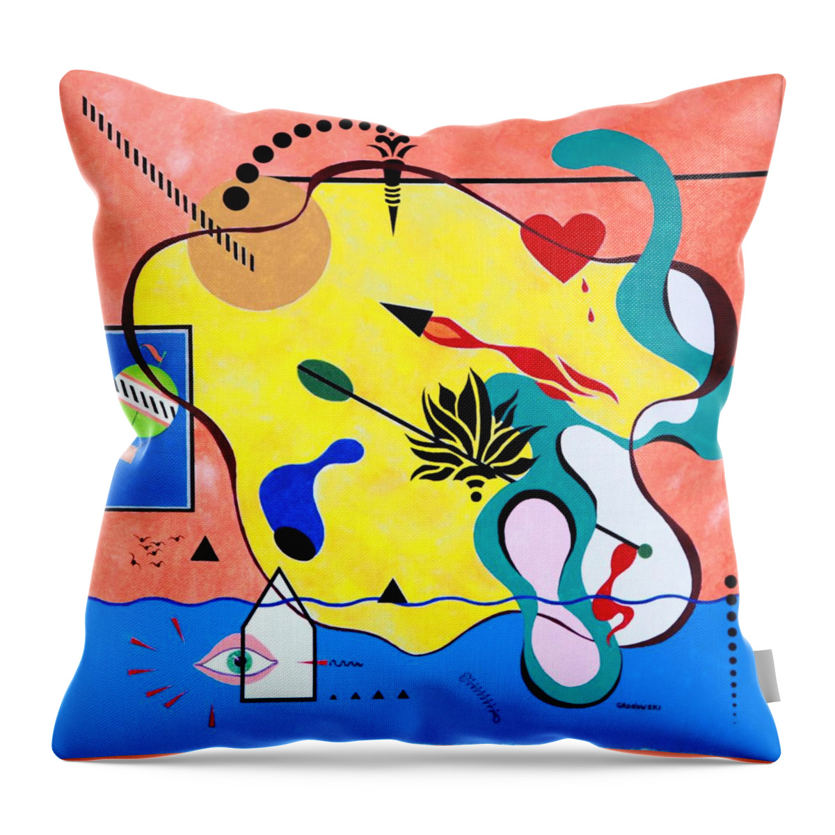 Bright Colors Throw Pillow featuring the painting Miro Miro on the Wall by Thomas Gronowski