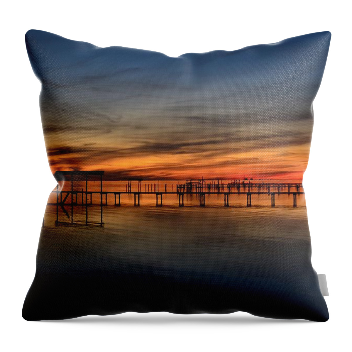 Navarre Throw Pillow featuring the photograph Mirrored Sunset Colors on Santa Rosa Sound at Dusk by Jeff at JSJ Photography