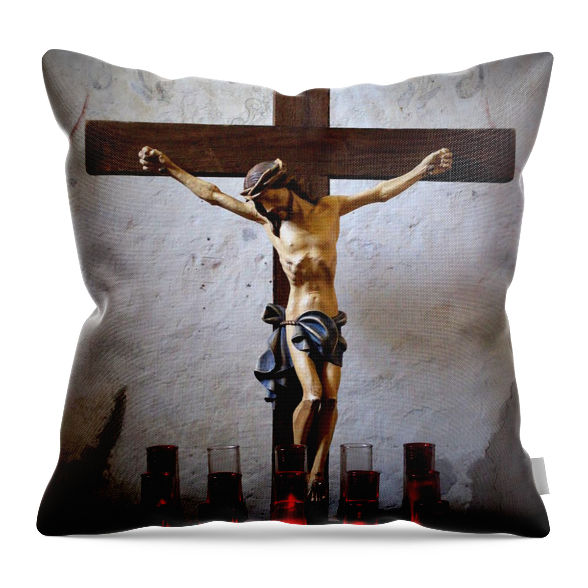 Mission Concepcion Throw Pillow featuring the photograph Mission Concepcion - Crucifixion by Beth Vincent