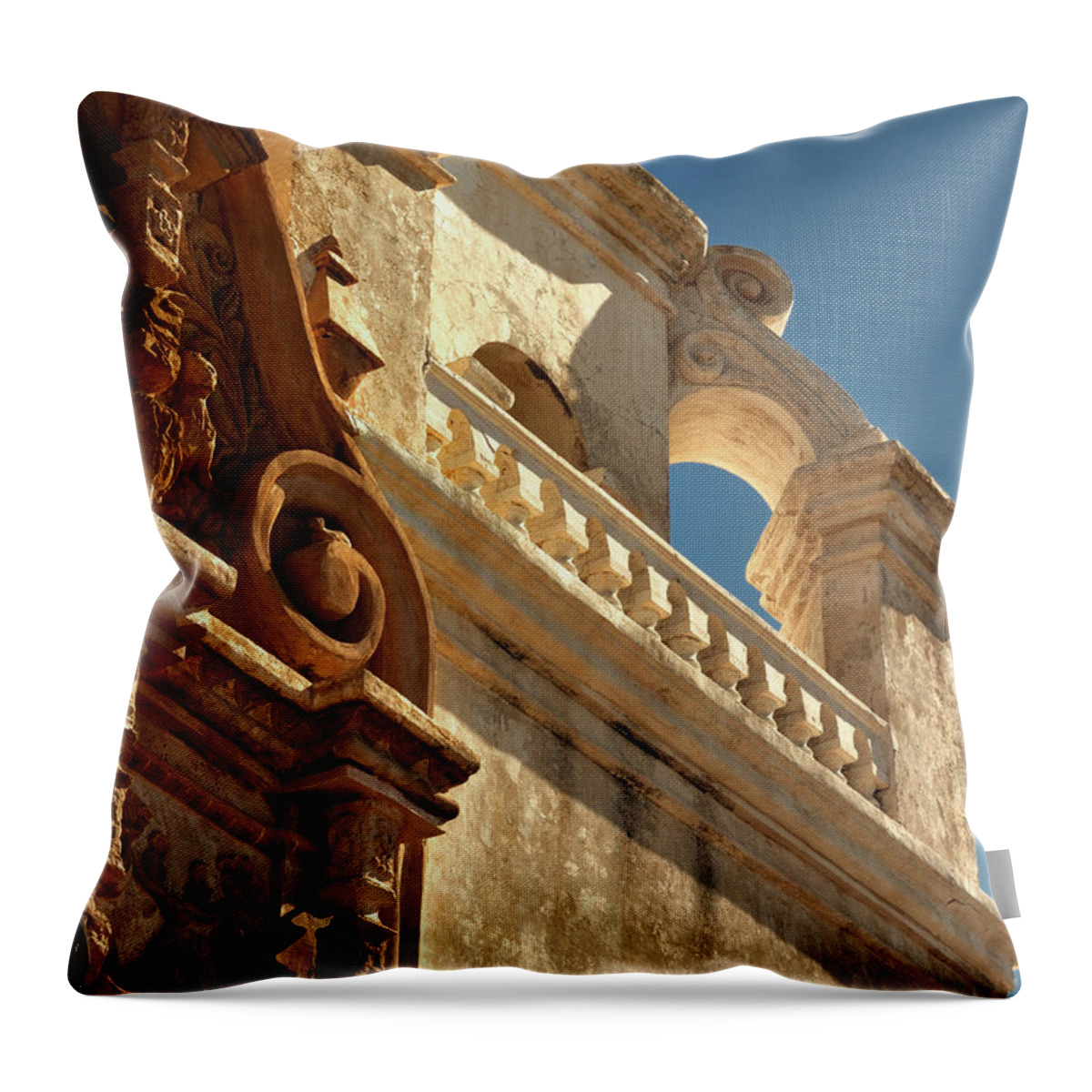 Mission Throw Pillow featuring the photograph Mission San Xavier del Bac Architectural Contrast by Mark Valentine