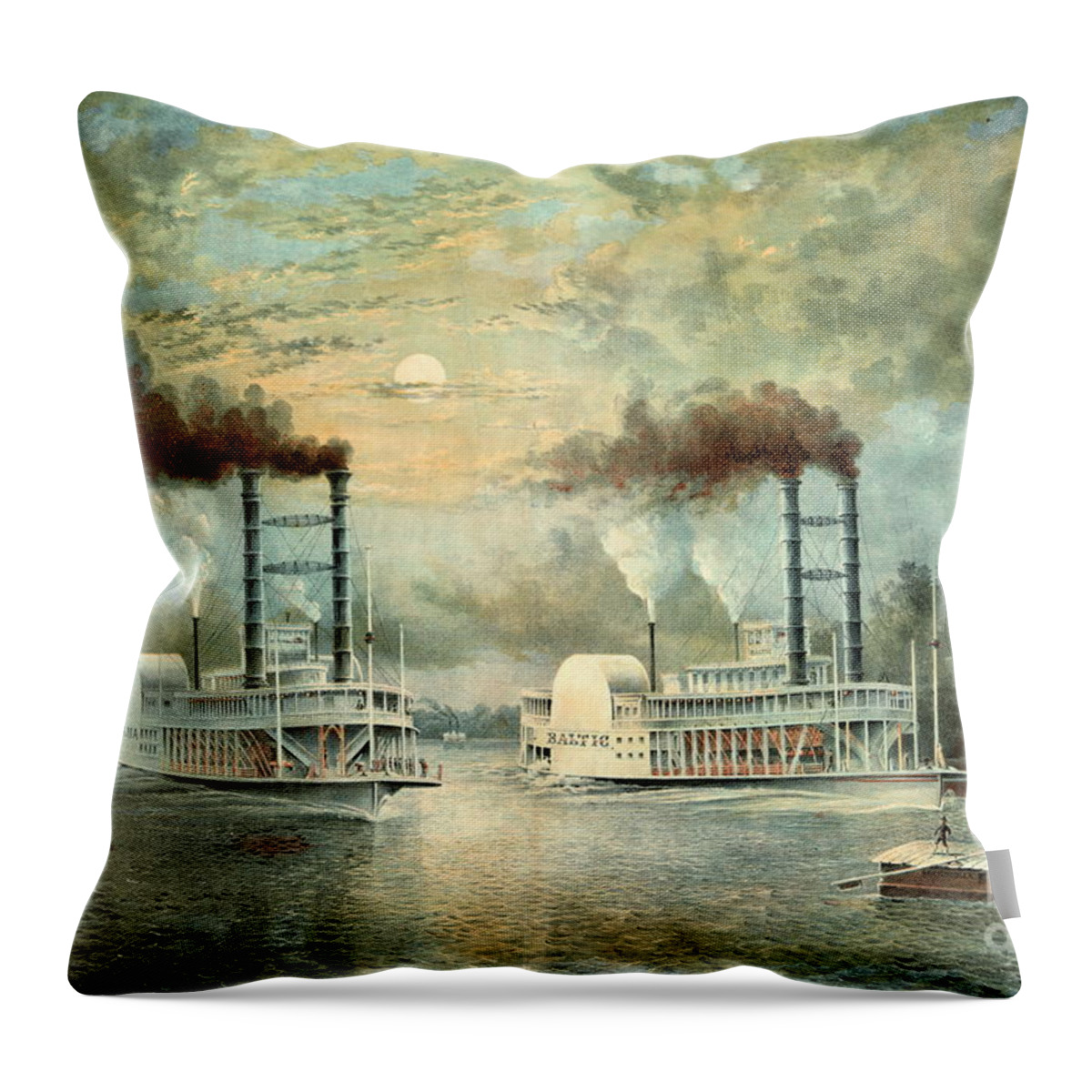 Mississippi Steamboat Race 1859 Throw Pillow featuring the photograph Mississippi Steamboat Race 1859 by Padre Art