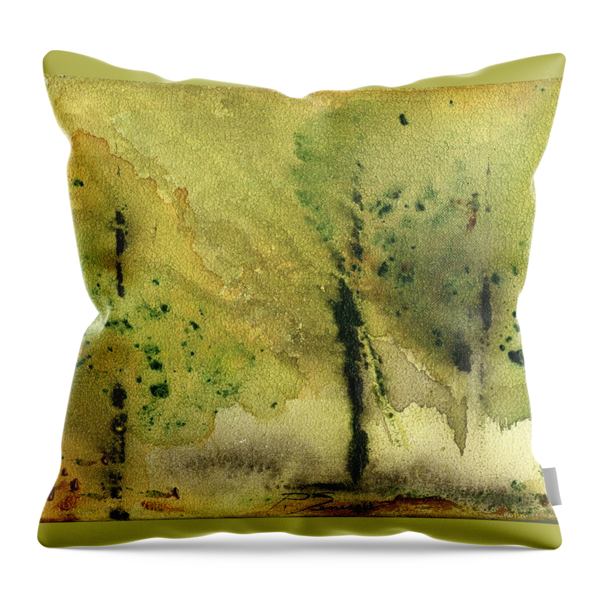 Watercolor Throw Pillow featuring the painting Mist and Morning by Peter Senesac