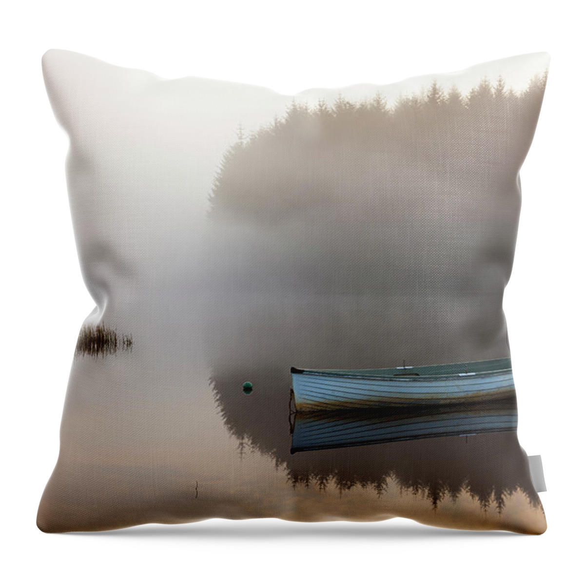 Scenics Throw Pillow featuring the photograph Mist And Reflections On Loch Rusky by Empato