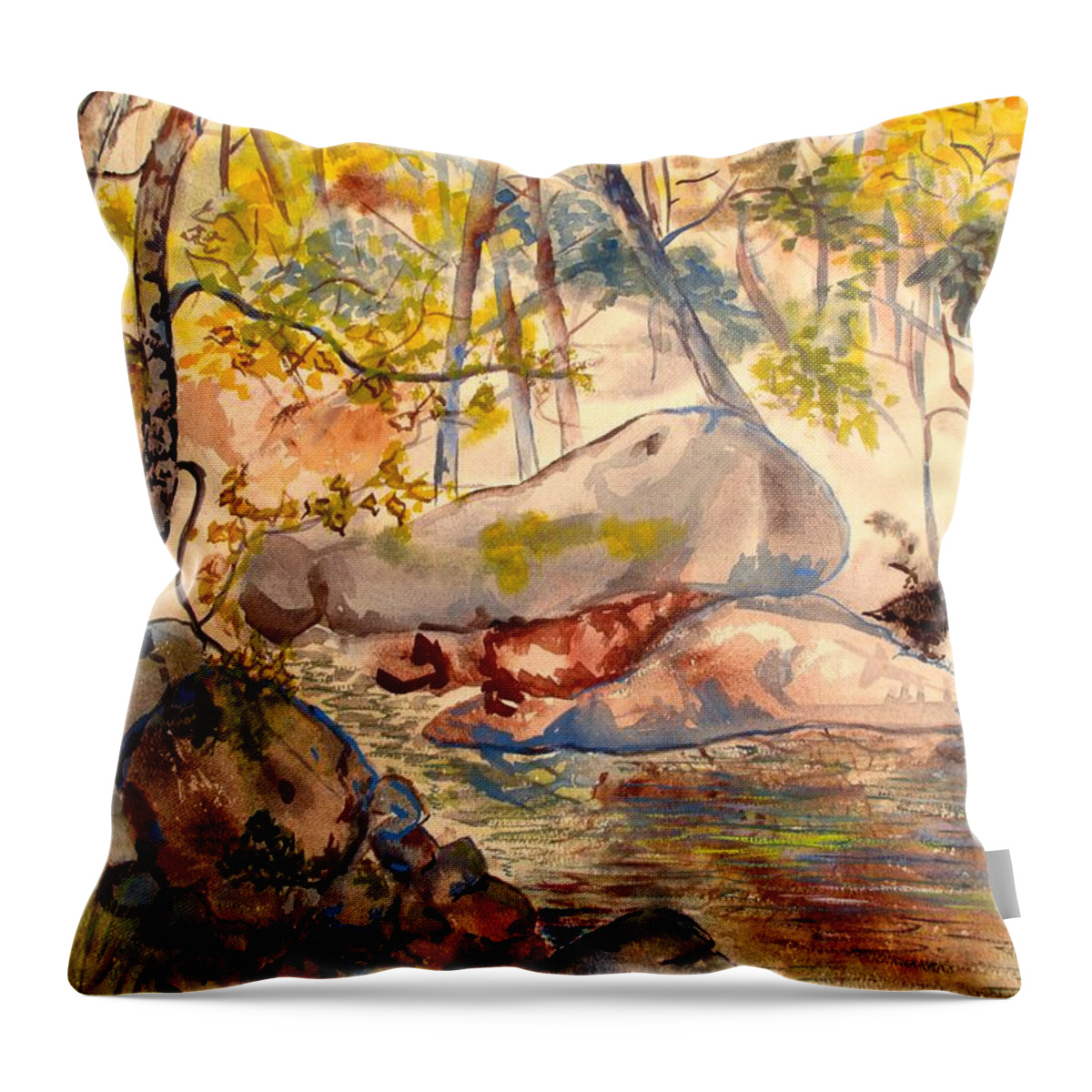 Creek Throw Pillow featuring the painting Misty Cascades Day by Kendall Kessler