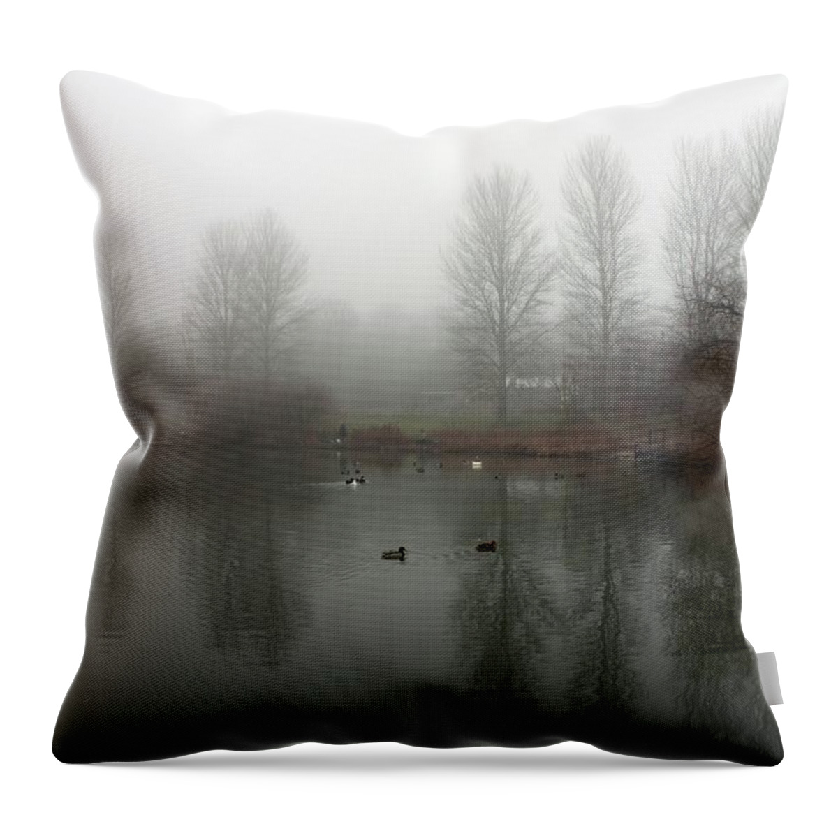 Lake Throw Pillow featuring the photograph Misty Lake Reflections by Jeremy Hayden
