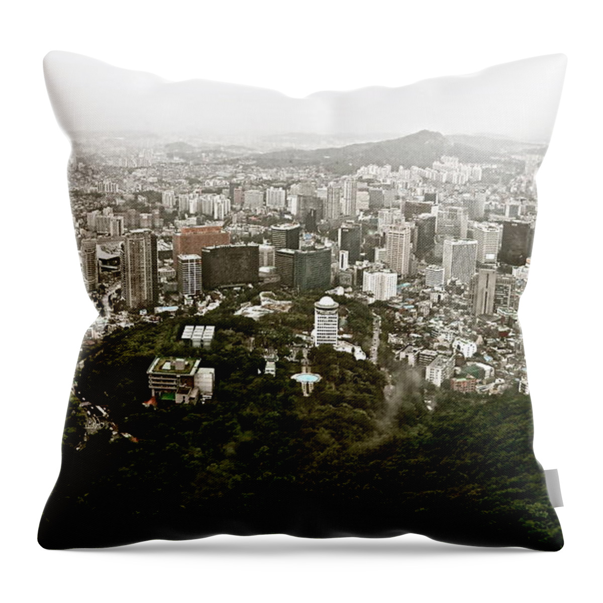 Misty Throw Pillow featuring the photograph Misty Seoul by Kume Bryant