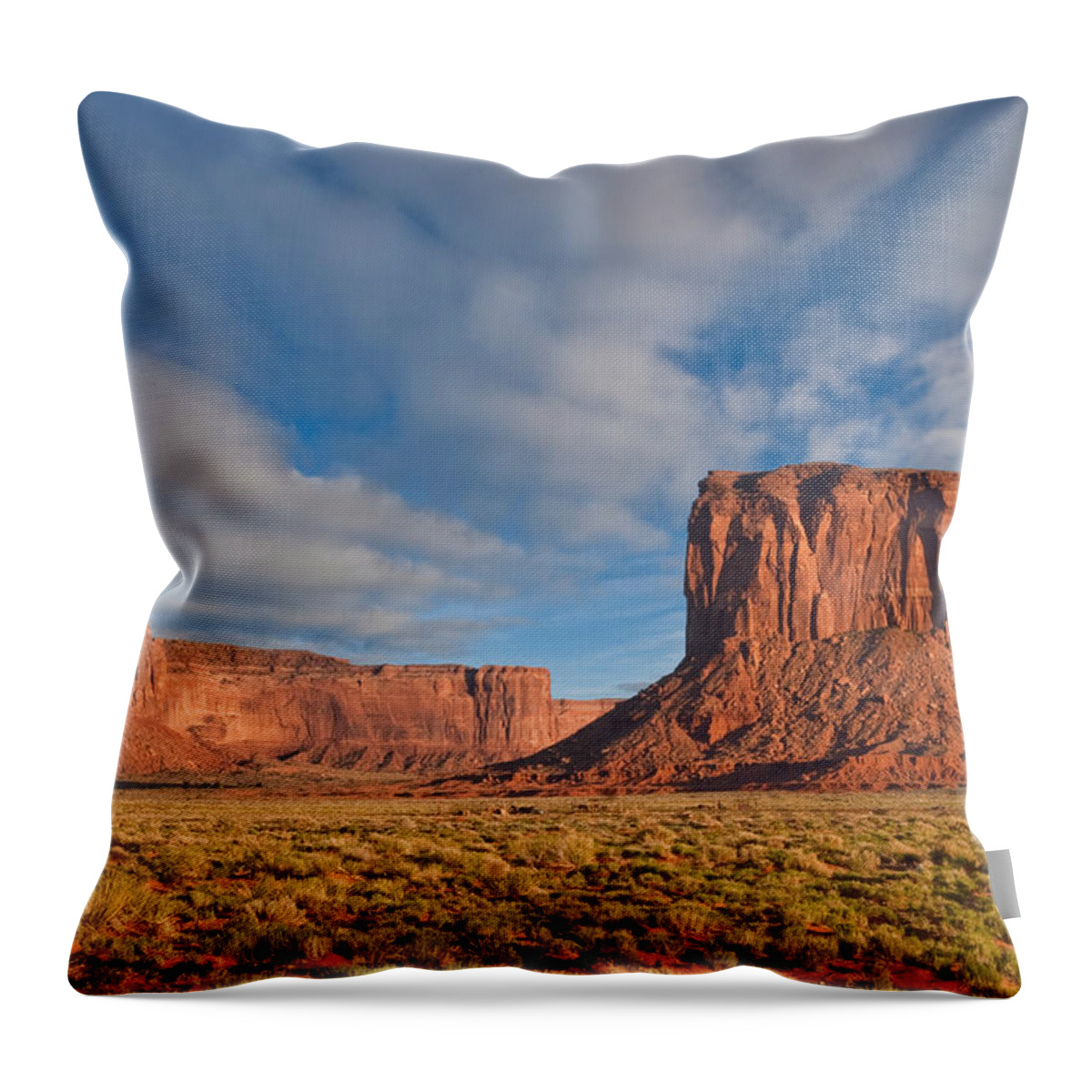 Arizona Throw Pillow featuring the photograph Mitchell Butte and Gray Whiskers in the Evening Light by Jeff Goulden