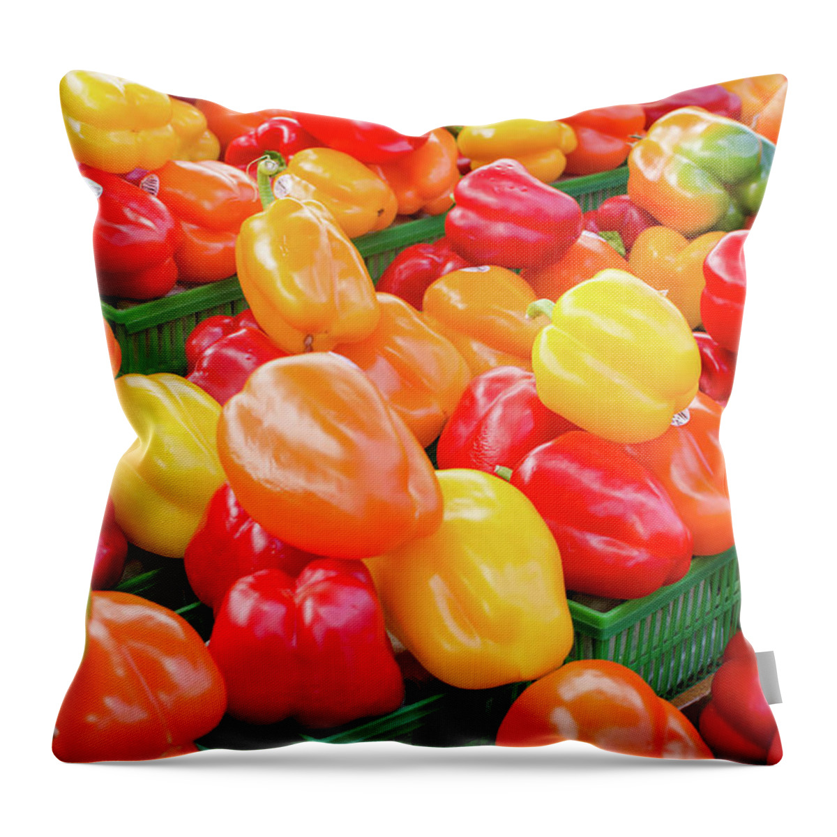 Red Bell Pepper Throw Pillow featuring the photograph Mixed Bell Peppers At The Market by Danielle Donders