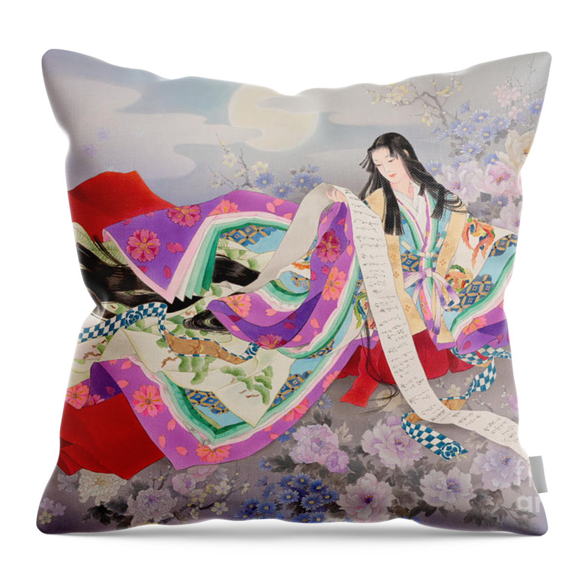 Haruyo Morita Digital Art Throw Pillow featuring the digital art Miyabi by MGL Meiklejohn Graphics Licensing