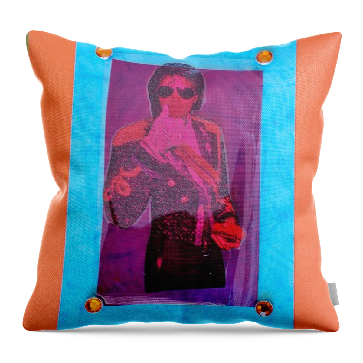 Mixed Media Throw Pillow featuring the drawing MJ Grammy awards by Karen Buford