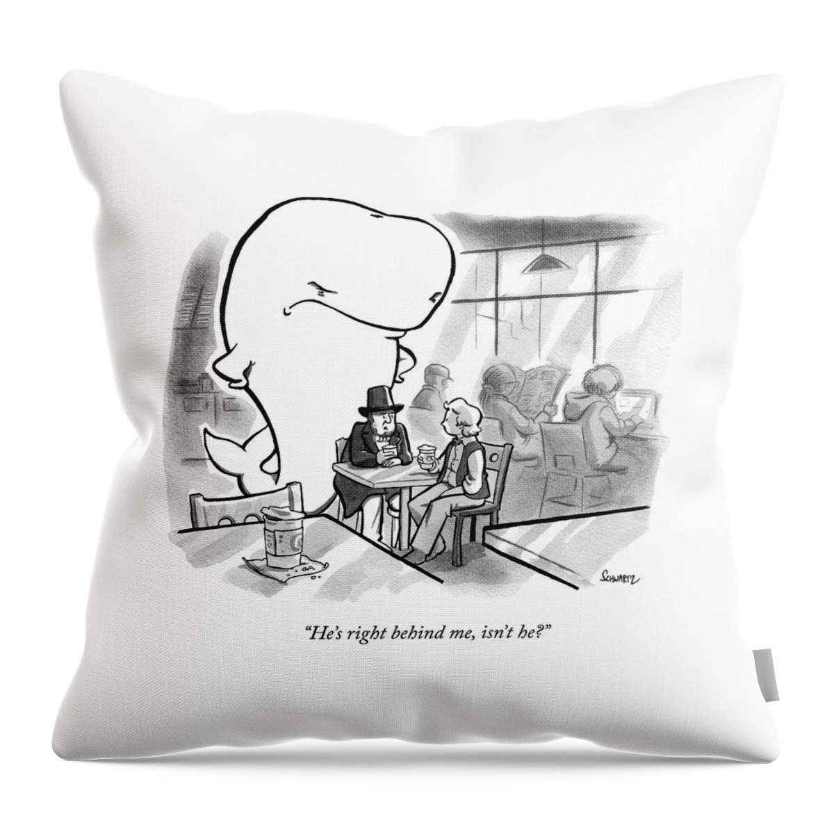 Moby Dick Stands Behind Captain Ahab Throw Pillow