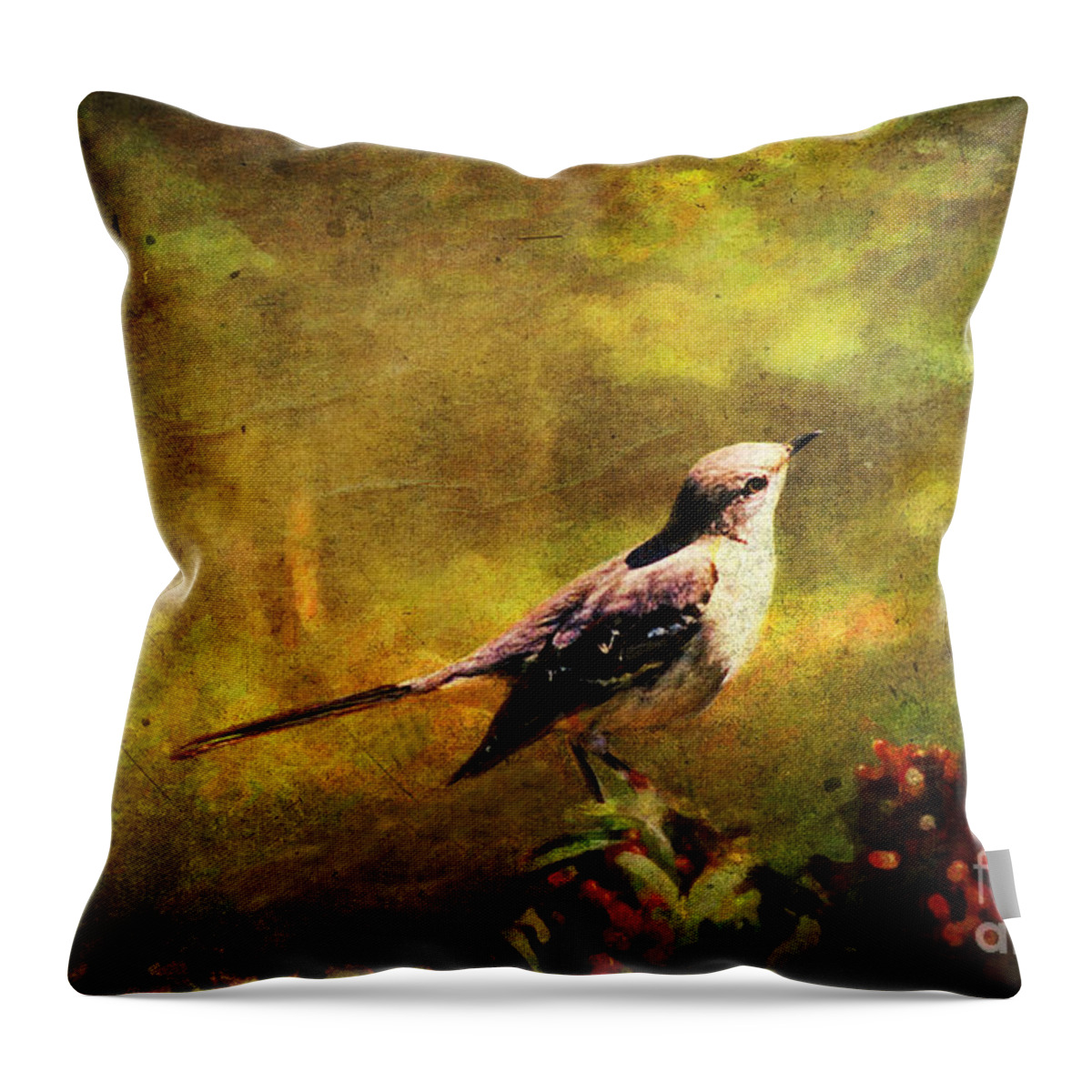 Lianne Throw Pillow featuring the digital art MOCKINGBIRD Have You Heard... by Lianne Schneider