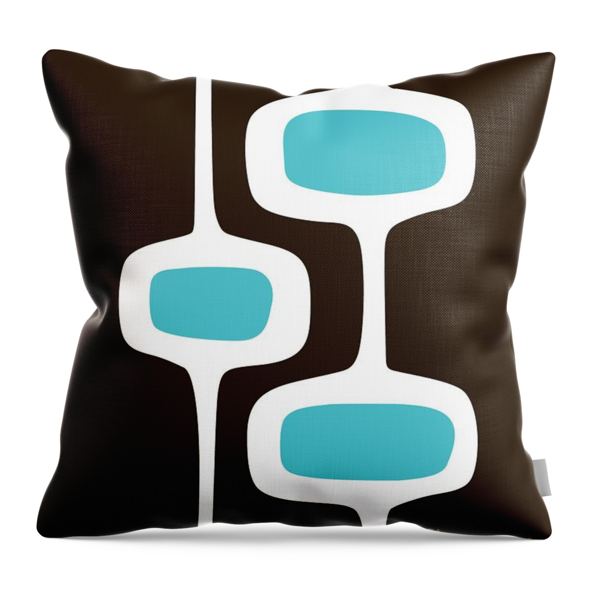 Brown Throw Pillow featuring the digital art Mod Pod Two White on Brown by Donna Mibus