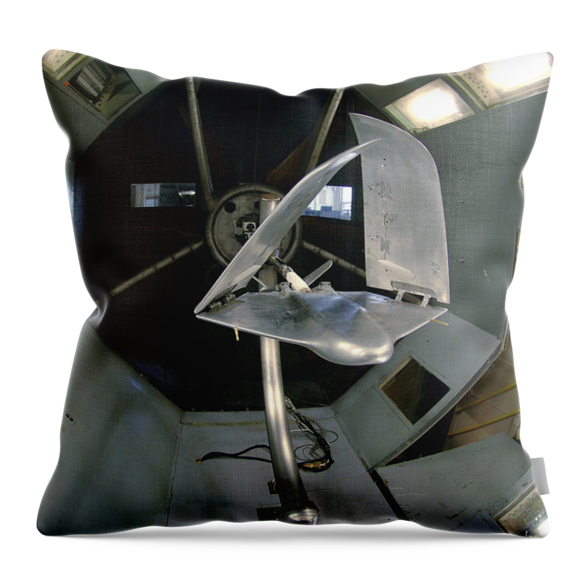 Technology Throw Pillow featuring the photograph Model Airplane In Wind Tunnel by Science Source