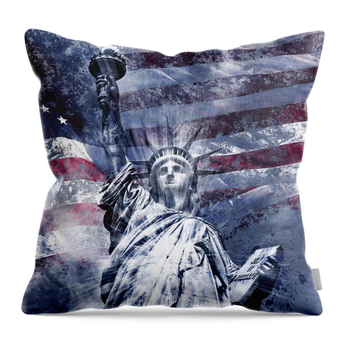 Manhattan Throw Pillow featuring the photograph Modern Art STATUE OF LIBERTY blue by Melanie Viola