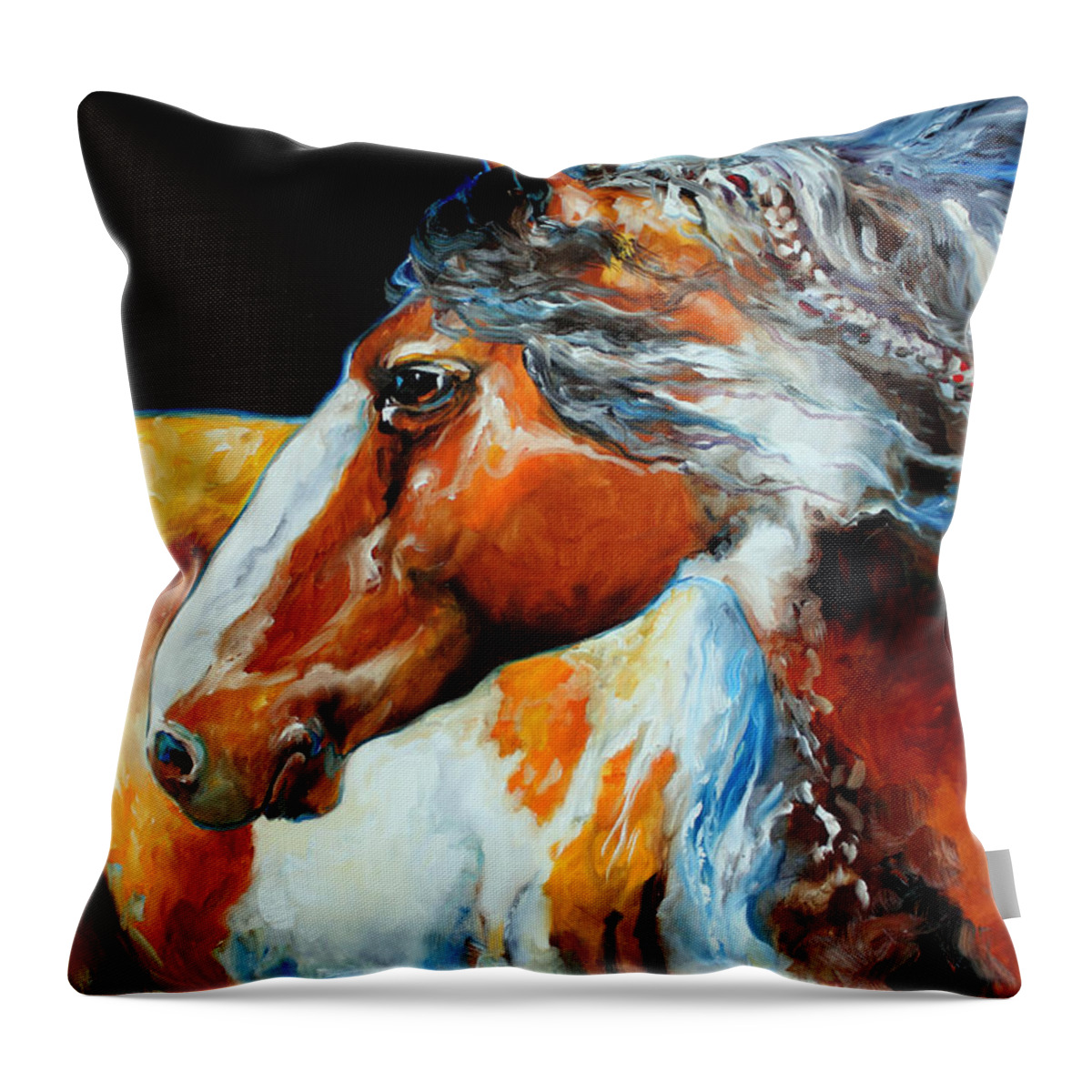 Horse Throw Pillow featuring the painting MOHICAN the INDIAN WAR PONY by Marcia Baldwin