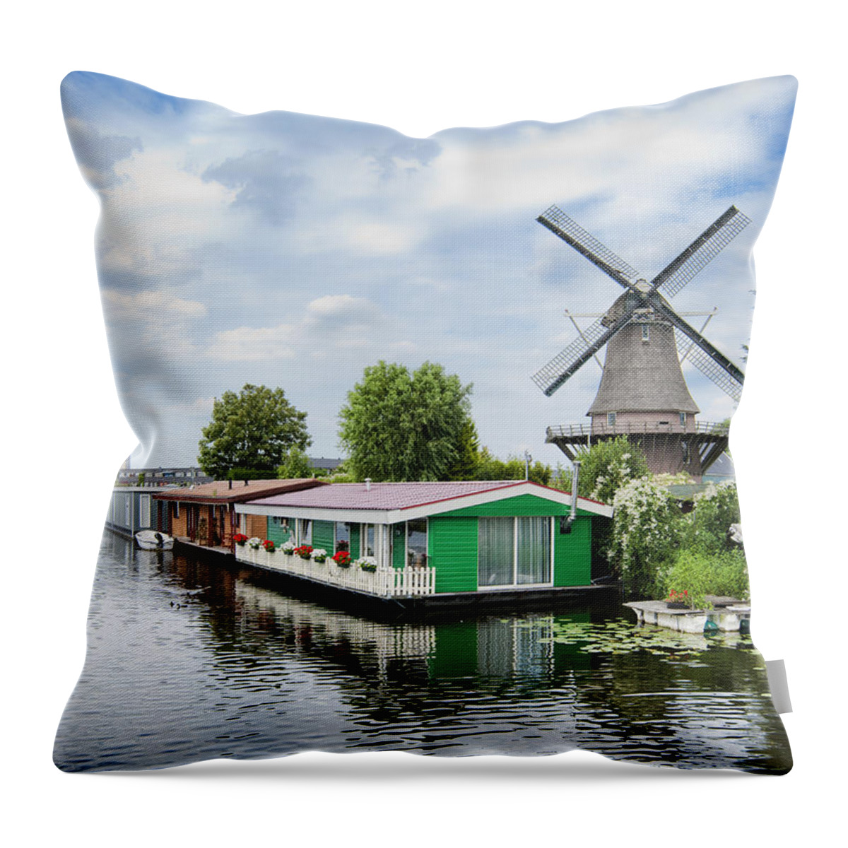 Molen Van Sloten Throw Pillow featuring the photograph Molen van Sloten and River by Phyllis Taylor