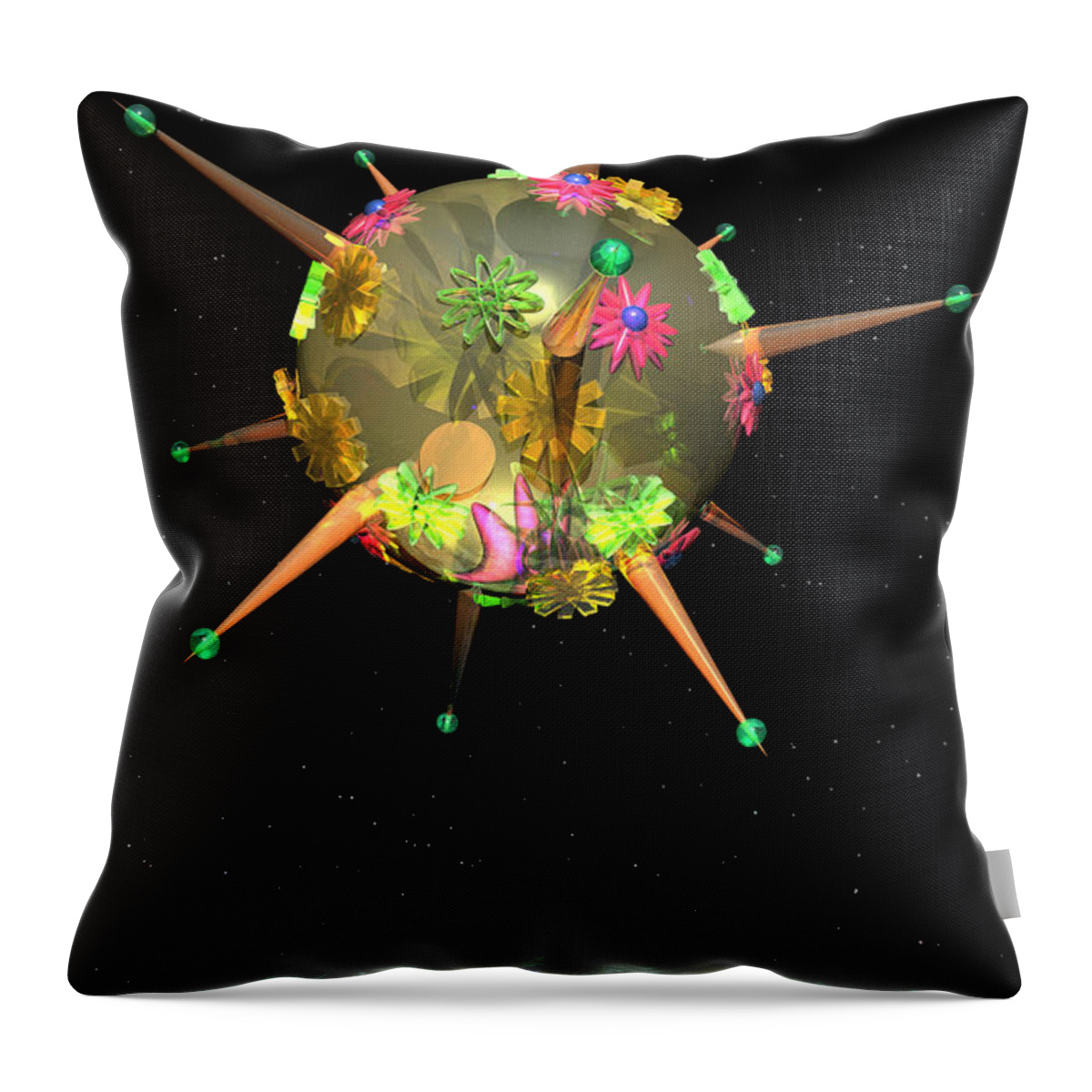 3d Art: 3d Art; Abstract: Color; Abstract: Geometric; Science Fiction & Fantasy: Space Throw Pillow featuring the digital art Momentary Sputnik 11 by Ann Stretton