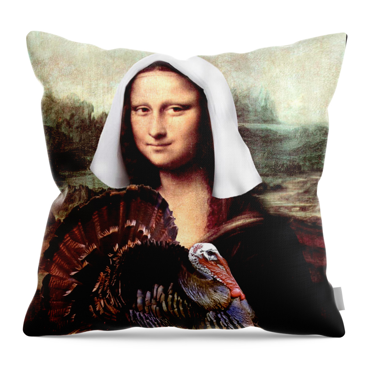 Pilgrim Throw Pillow featuring the digital art Mona Lisa Thanksgiving Pilgrim by Gravityx9 Designs
