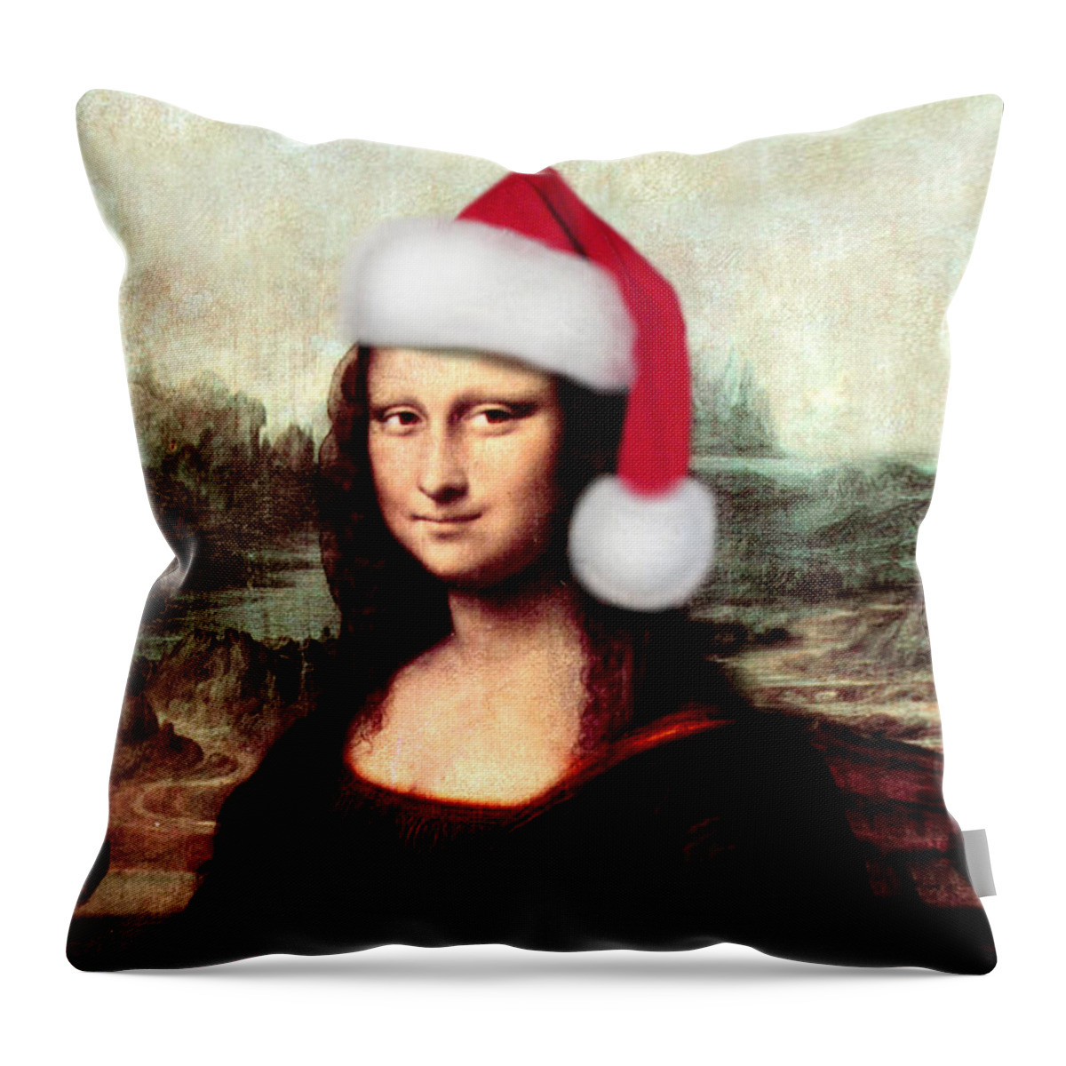 Mona Lisa Throw Pillow featuring the digital art Mona Lisa With Santa Hat by Gravityx9 Designs