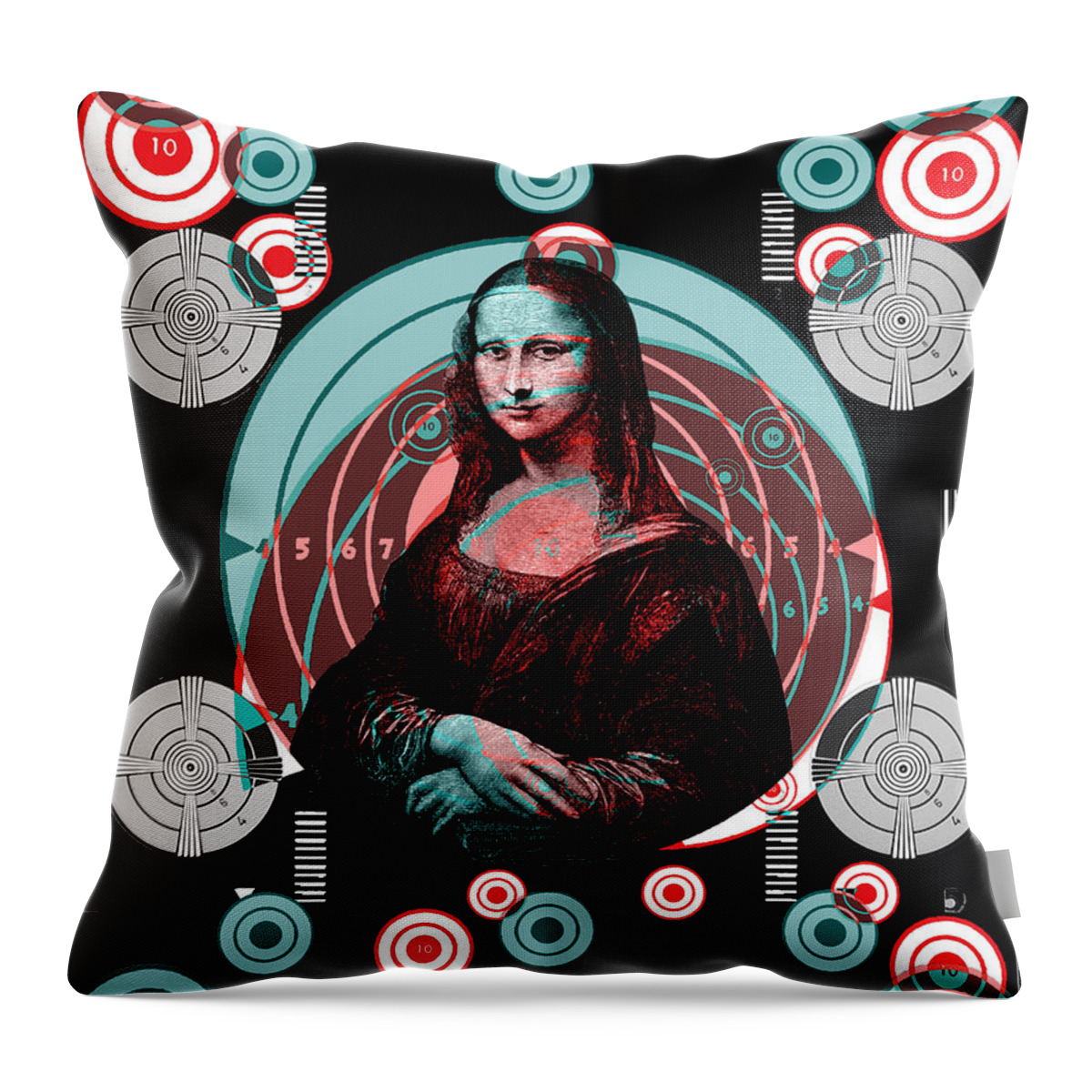 Digital Collage Throw Pillow featuring the digital art Mona TV Test Pattern by Eric Edelman
