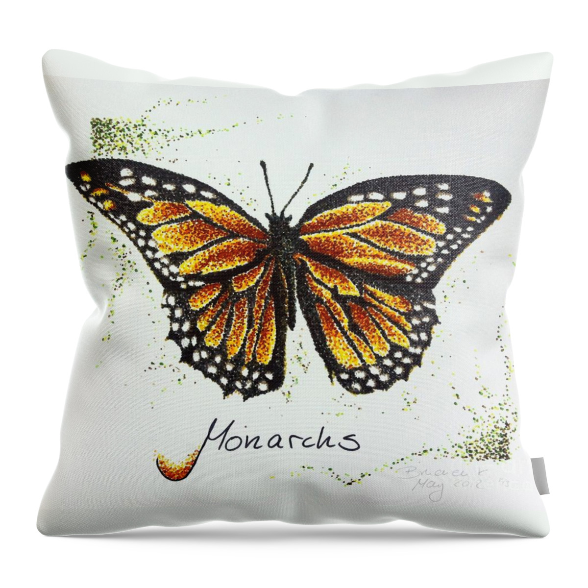 Monarch Throw Pillow featuring the drawing Monarchs - Butterfly by Katharina Bruenen