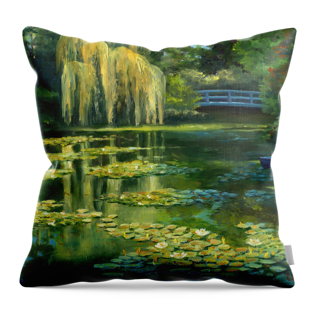Monet Throw Pillow featuring the painting Monet Water Lily Garden III, Giverny, France by Elaine Farmer