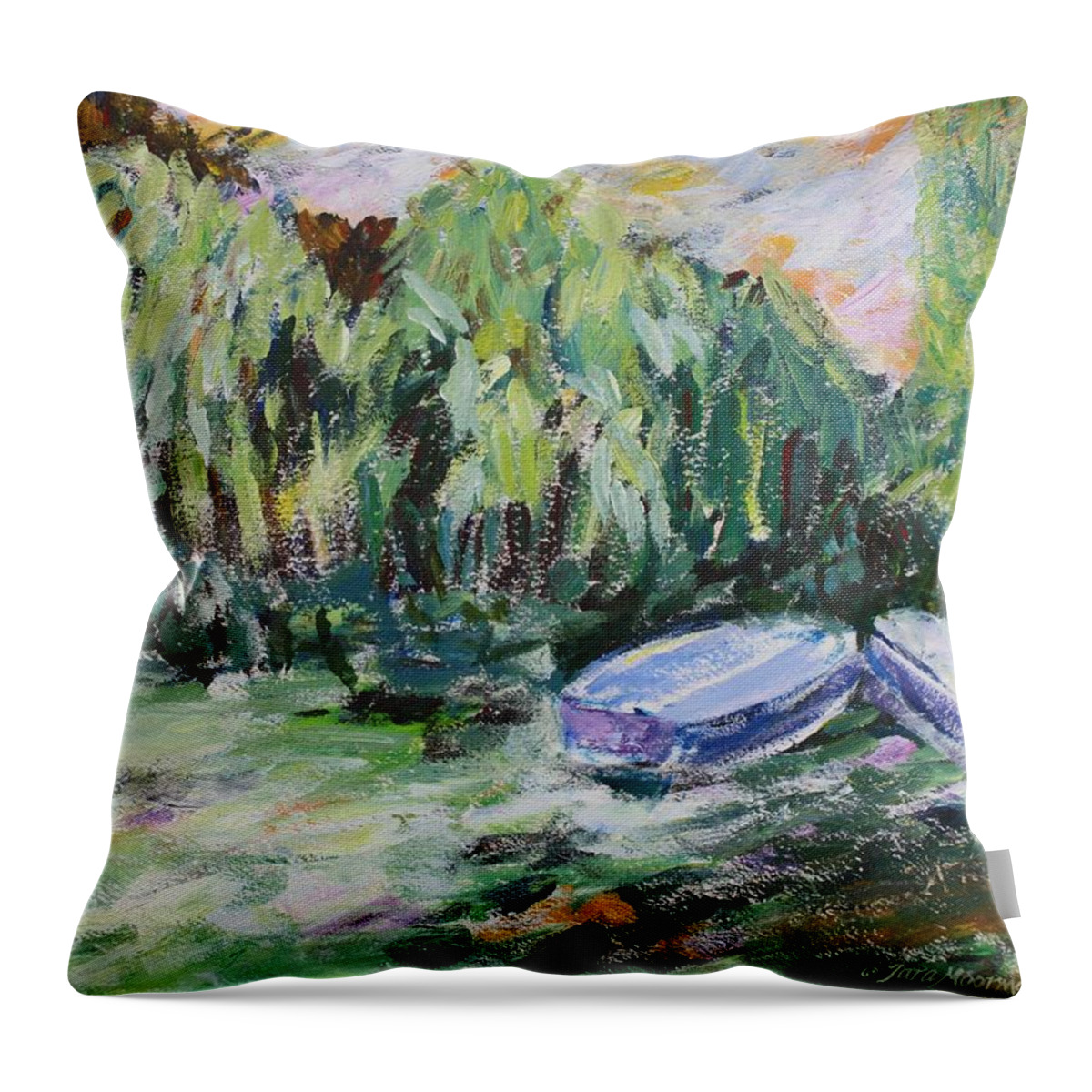 Monet's Boats Throw Pillow featuring the painting Monet's Boats by Tara Moorman