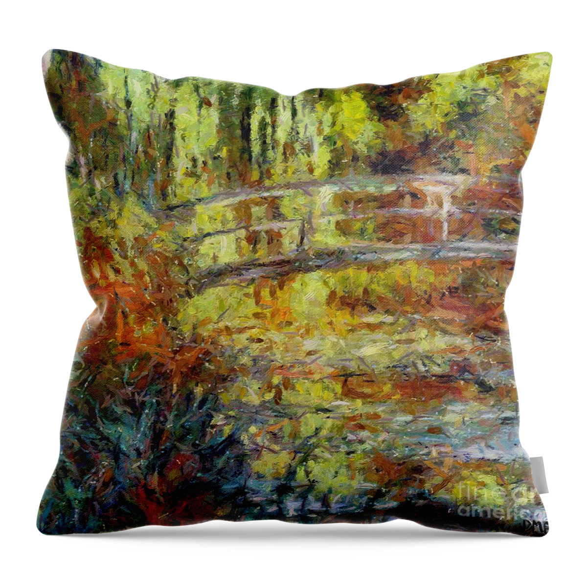 Landscapes Throw Pillow featuring the painting Monet's Japanese Bridge by Dragica Micki Fortuna